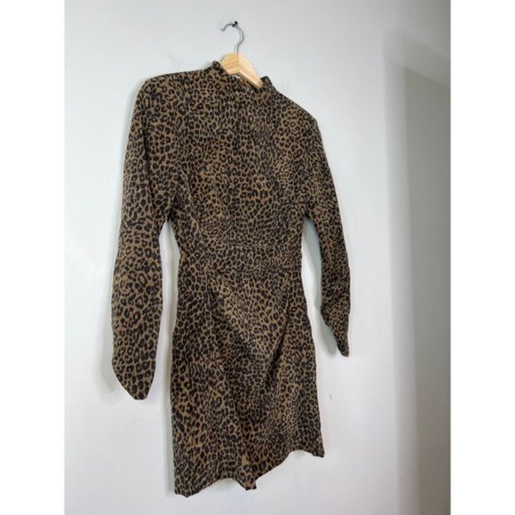 NEW Zara Leopard Animal Cheetah Print Corduroy Mock Neck Mini Dress - Picture 3 of 8